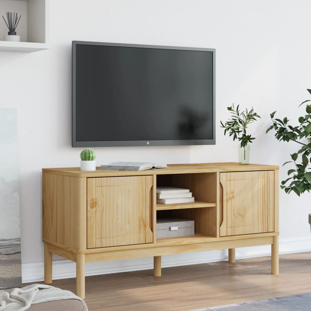 Meuble TV en Bois de Pin Cire - 114 cm-Mon Meuble TV-Marron cire-1-3