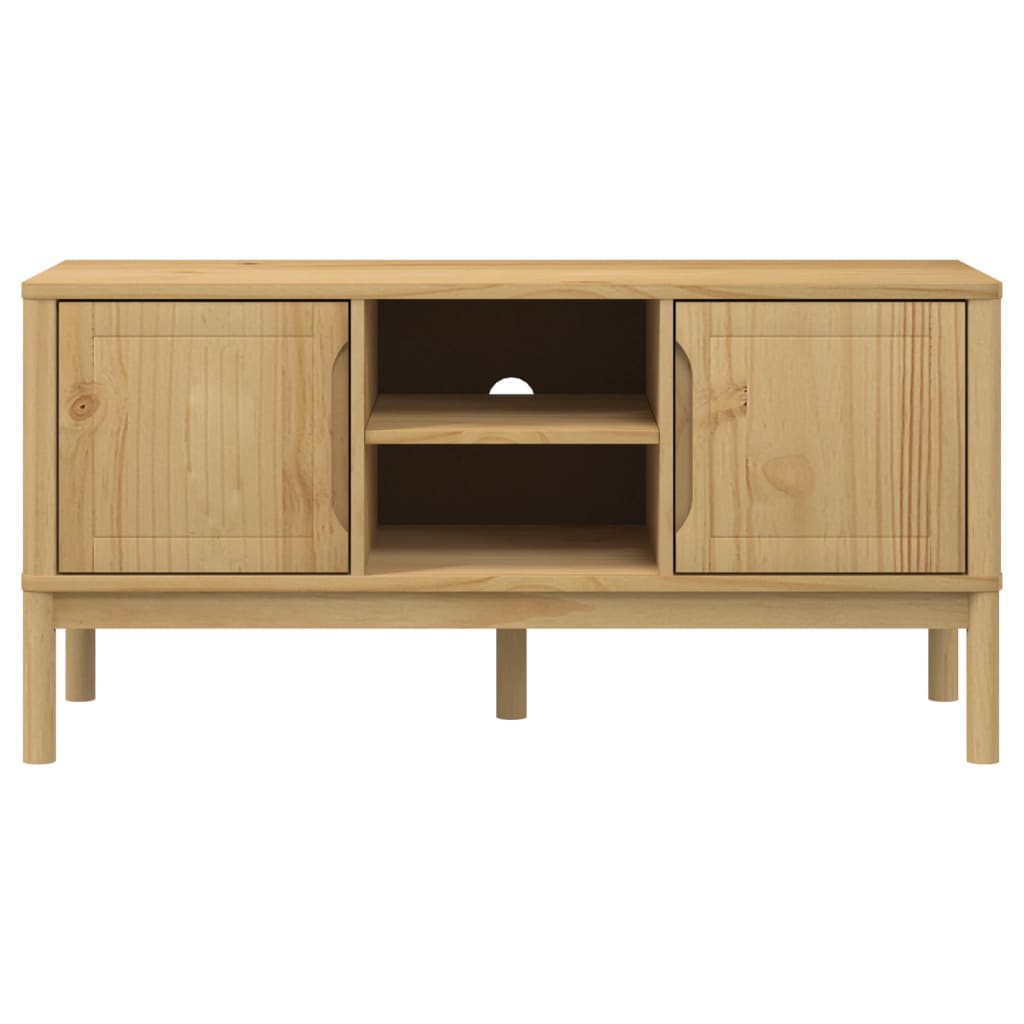 Meuble TV en Bois de Pin Cire - 114 cm-Mon Meuble TV-Marron cire-1-5