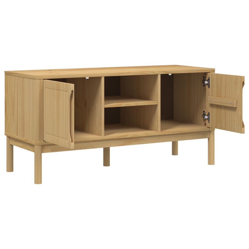 Meuble TV en Bois de Pin Cire - 114 cm-Mon Meuble TV-Marron cire-1-8