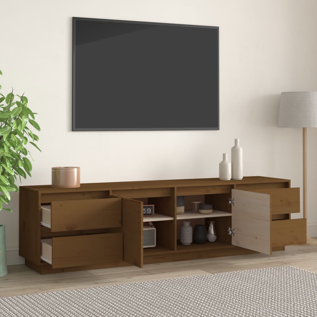 Meuble TV en Bois de Pin Massif - 176 cm-Mon Meuble TV-Marron miel-3