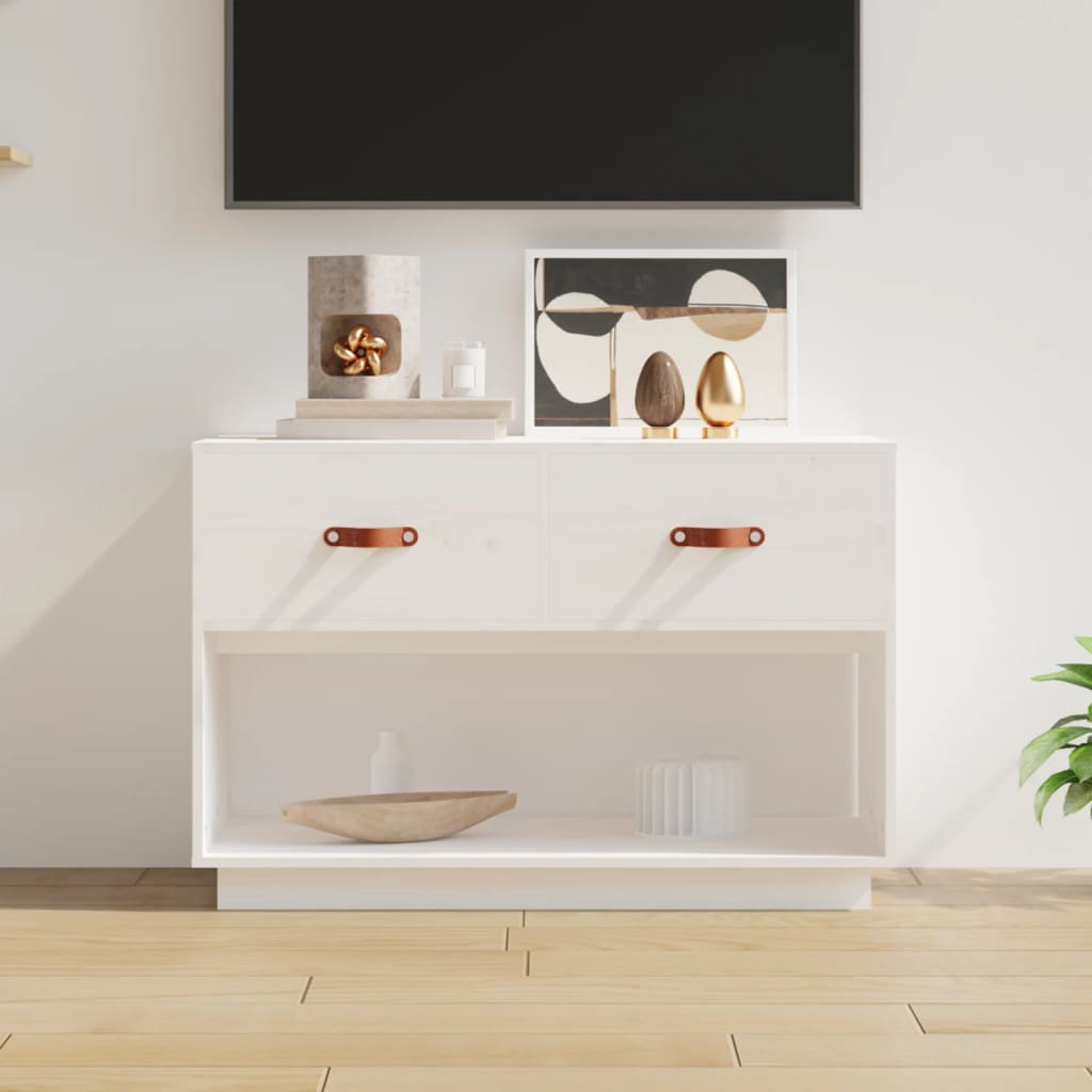 Meuble TV en Bois de Pin Massif - 90 cm-Mon Meuble TV-Blanc-12