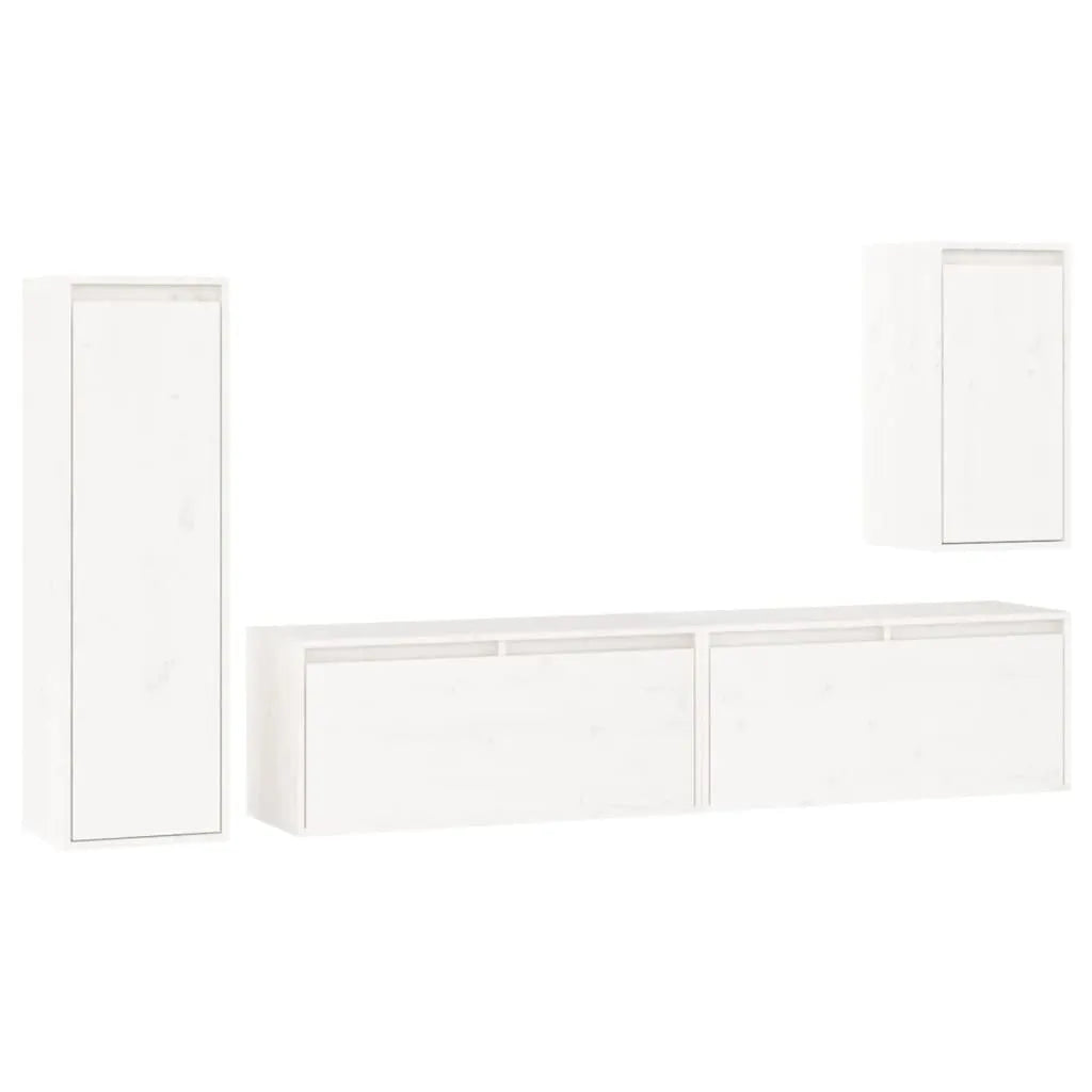 Meuble TV en Bois de Pin Massif Blanc - 4 Pièces-Mon Meuble TV-1