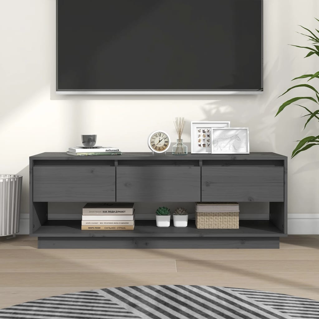 Meuble TV en Bois de Pin Massif Foncé - 110,5 cm-Mon Meuble TV-Gris-1-11