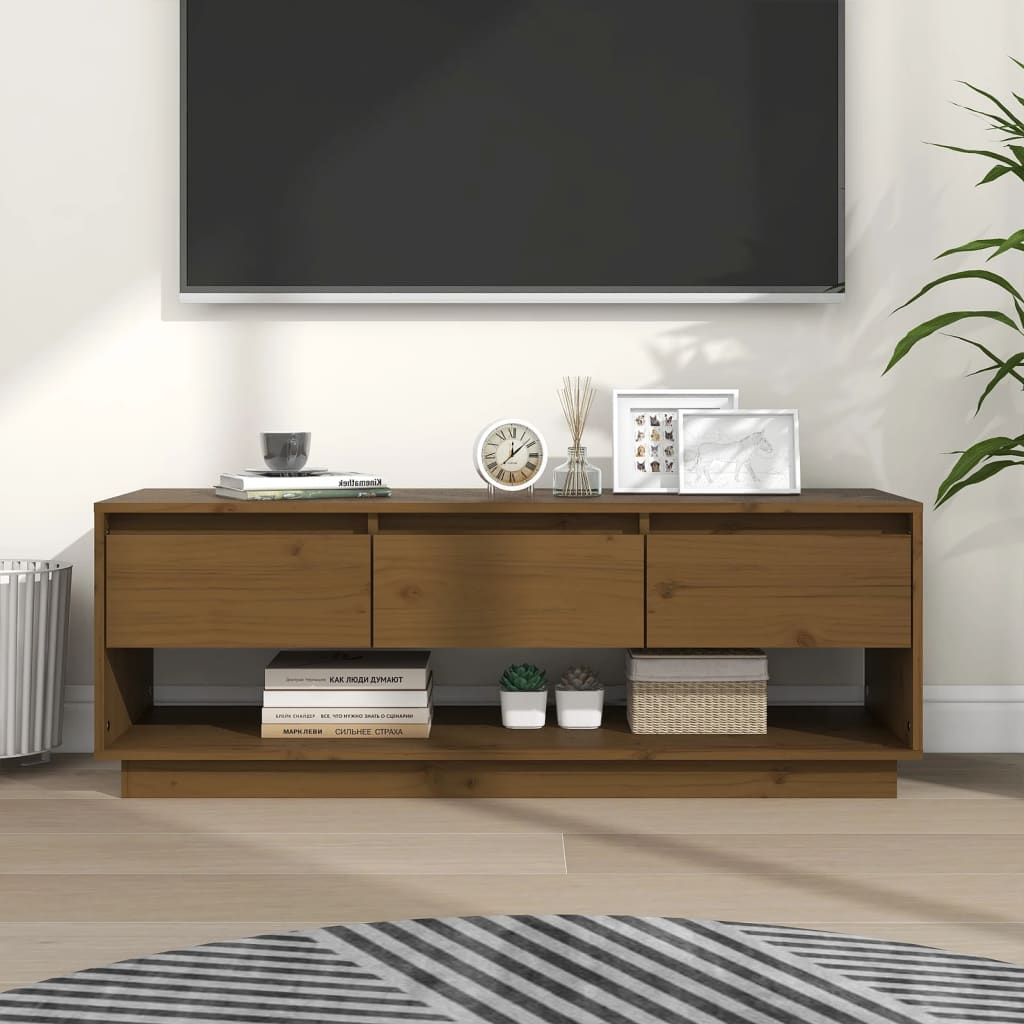 Meuble TV en Bois de Pin Massif Foncé - 110,5 cm-Mon Meuble TV-marron miel-1-1