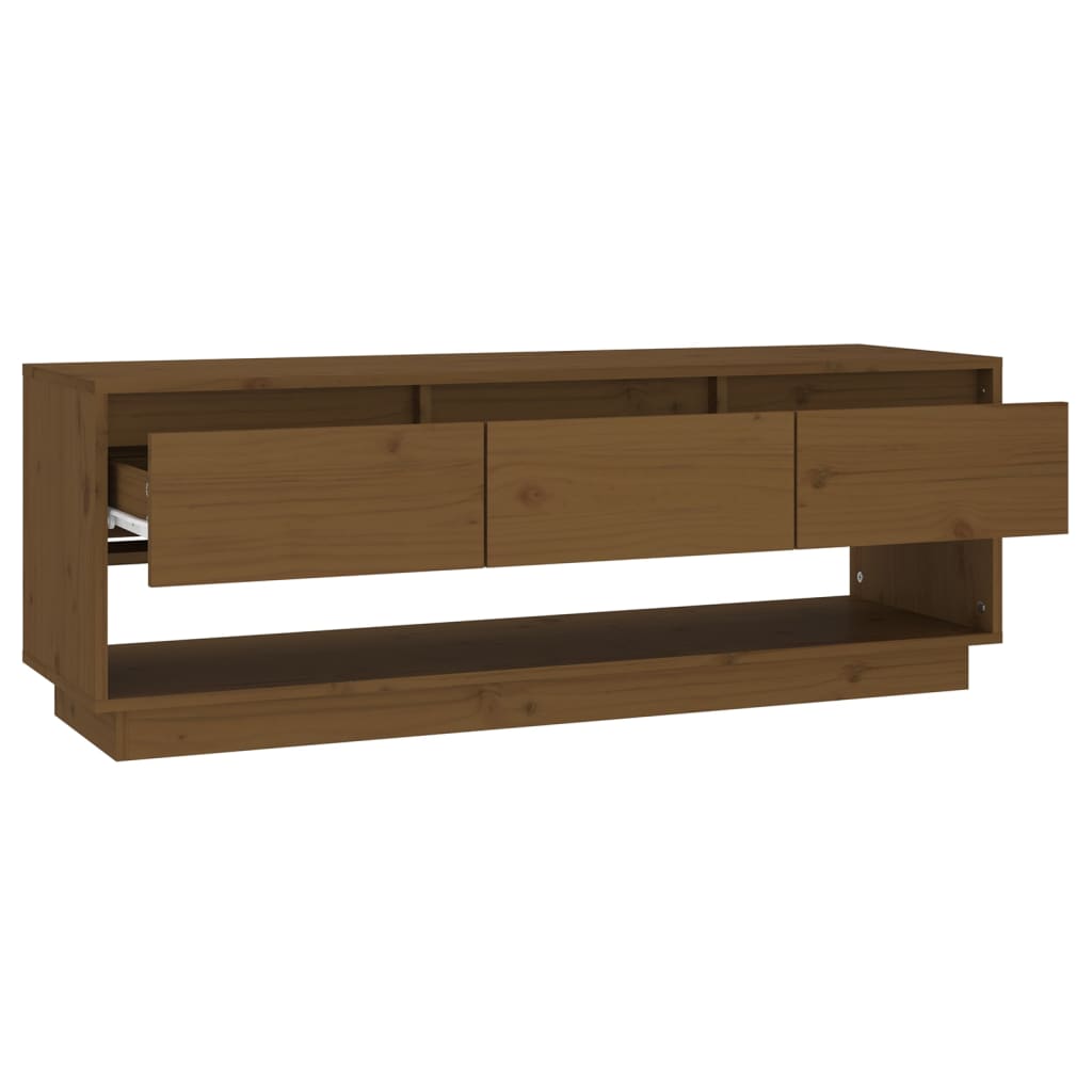 Meuble TV en Bois de Pin Massif Foncé - 110,5 cm-Mon Meuble TV-marron miel-1-4