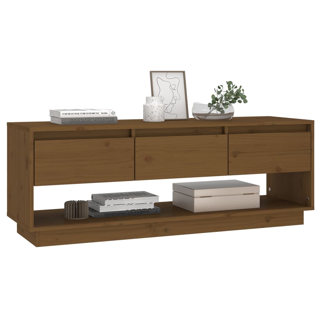 Meuble TV en Bois de Pin Massif Foncé - 110,5 cm-Mon Meuble TV-marron miel-1-6
