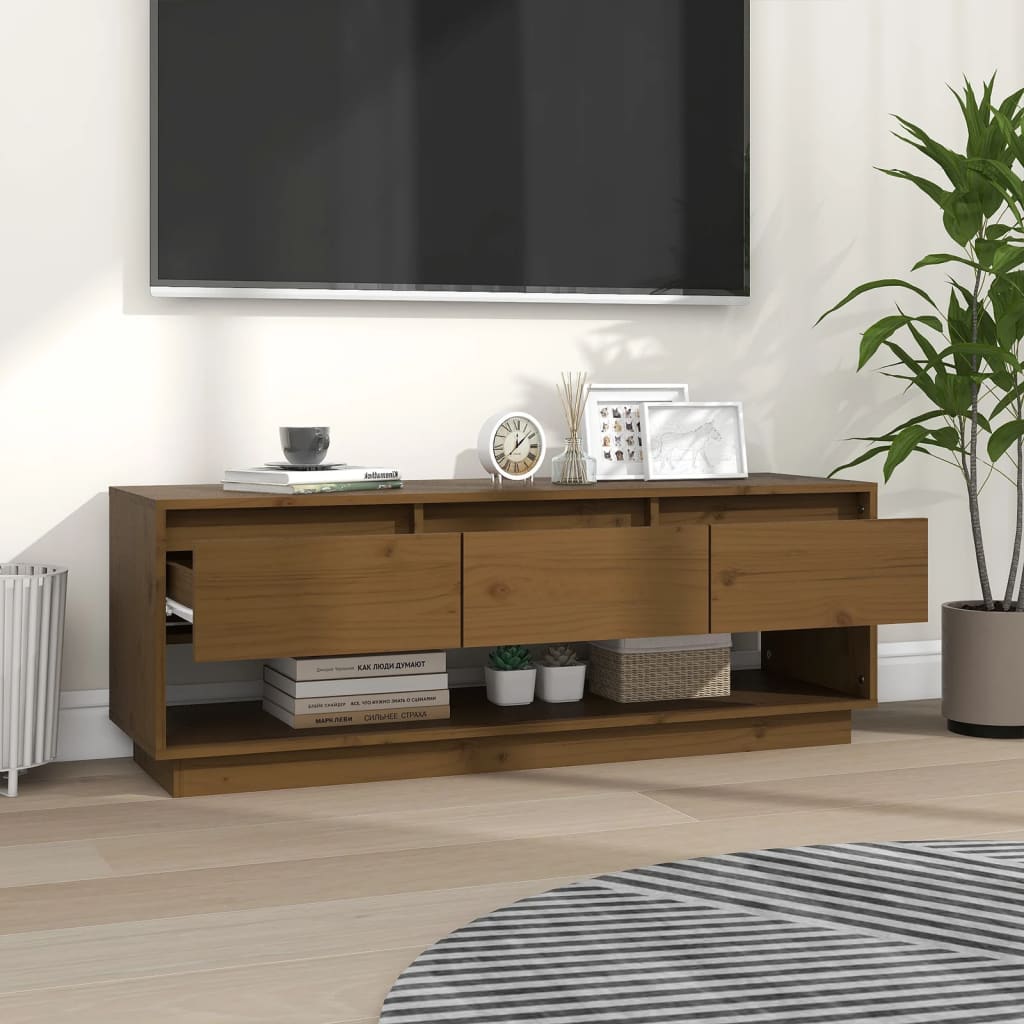Meuble TV en Bois de Pin Massif Foncé - 110,5 cm-Mon Meuble TV-marron miel-1-7