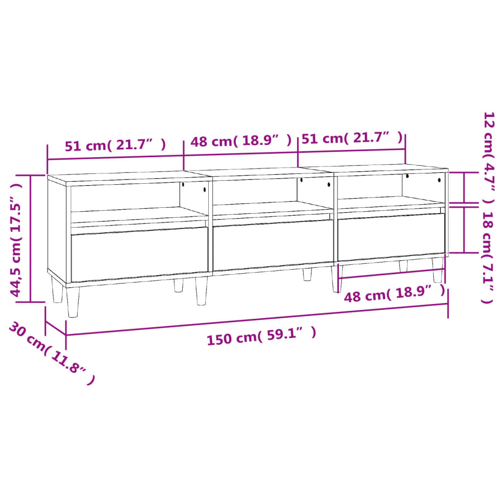 Meuble TV en Bois d'Ingénierie Gris Foncé - 150 cm-Mon Meuble TV-150 cm-1-30 cm-10