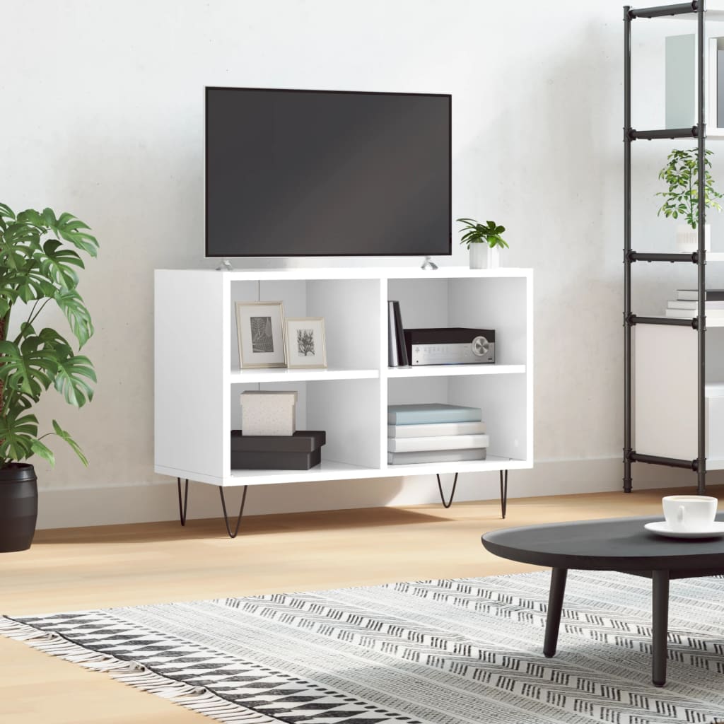 Meuble TV en Bois Effet Béton et Pieds Noirs - 70 cm-Mon Meuble TV-Blanc brillant-1-13