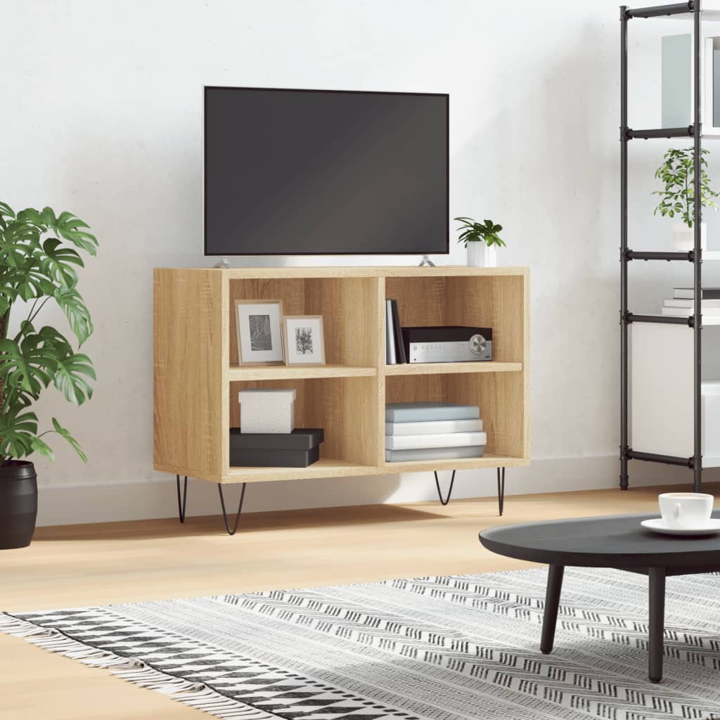 Meuble TV en Bois Effet Béton et Pieds Noirs - 70 cm-Mon Meuble TV-Chêne sonoma-1-12