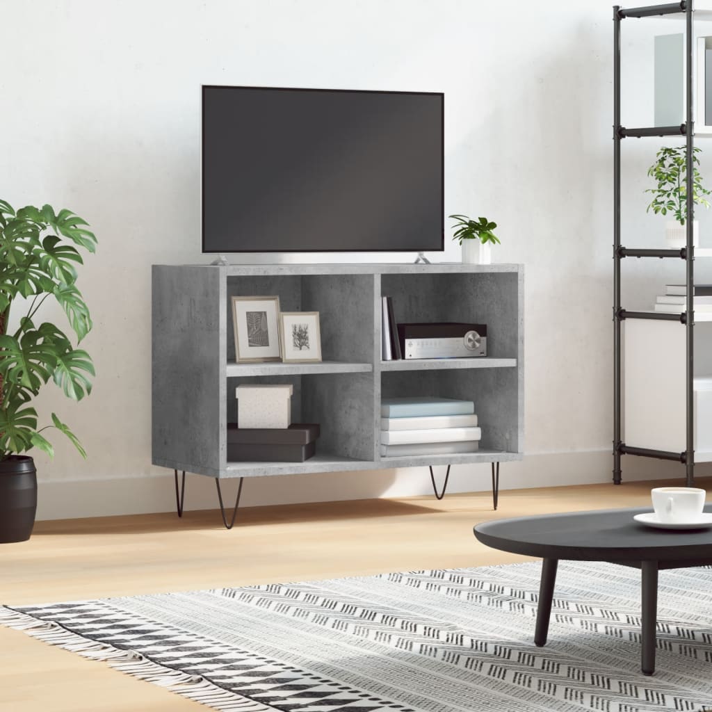 Meuble TV en Bois Effet Béton et Pieds Noirs - 70 cm-Mon Meuble TV-Gris béton-1-1
