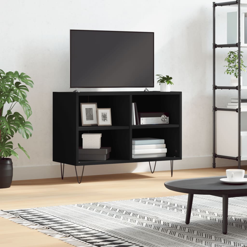 Meuble TV en Bois Effet Béton et Pieds Noirs - 70 cm-Mon Meuble TV-Noir-1-11