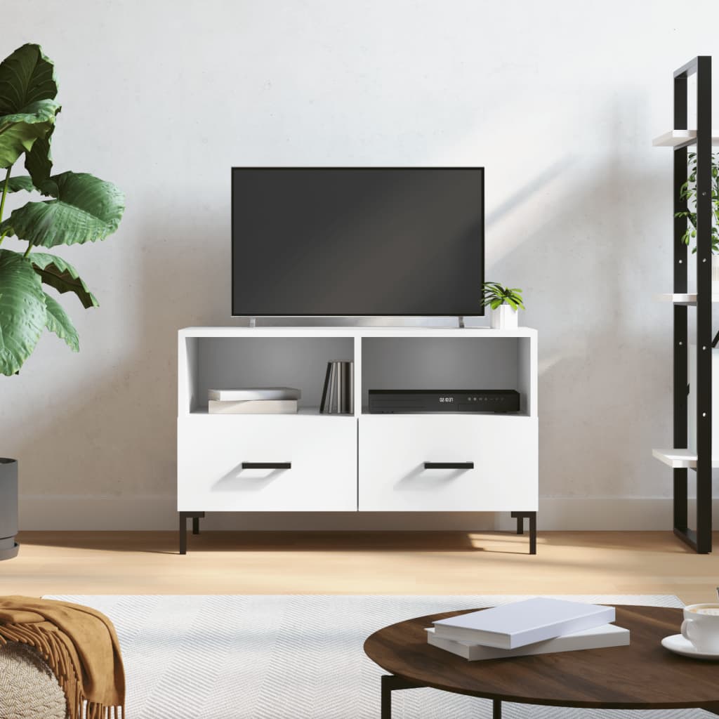 Meuble TV en Bois et Fer Noir Effet Béton - 80 cm-Mon Meuble TV-Blanc-1-17