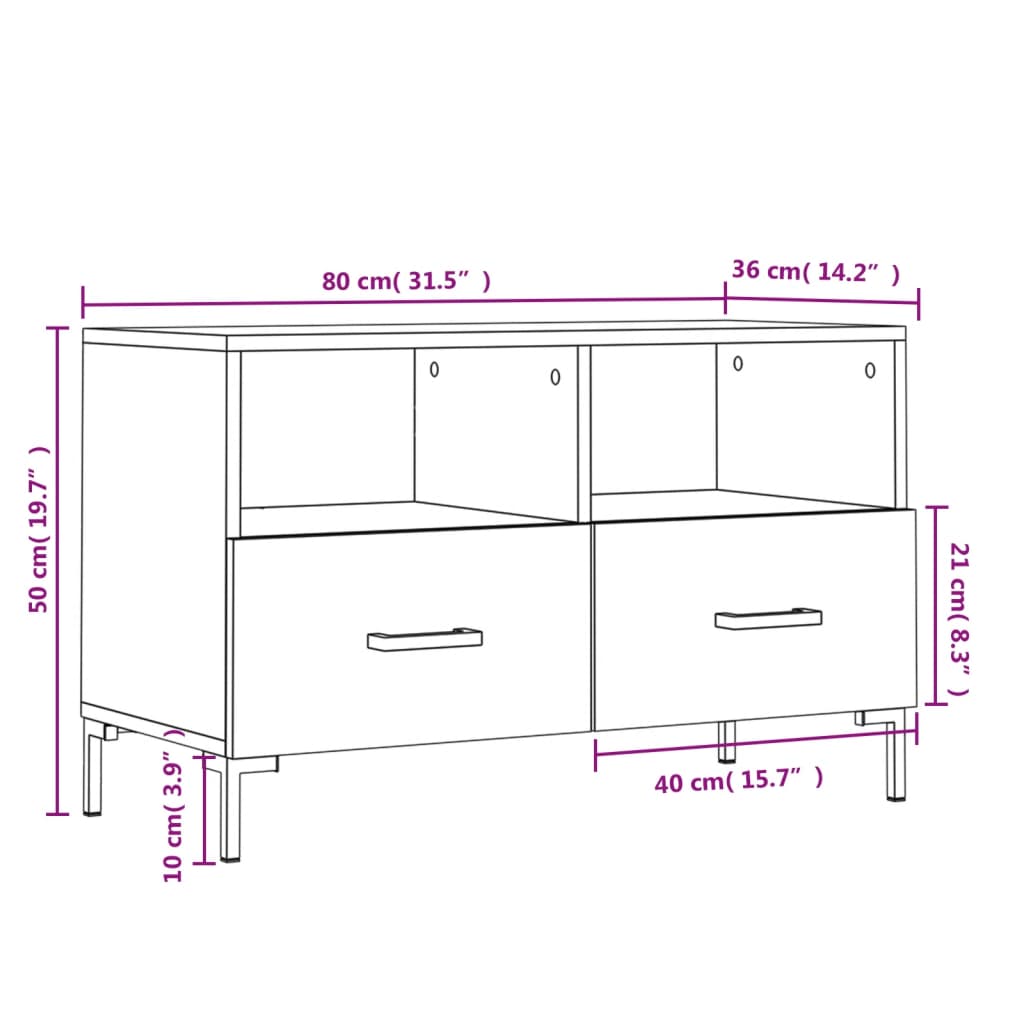 Meuble TV en Bois et Fer Noir Effet Béton - 80 cm-Mon Meuble TV-Chêne fumé-1-12