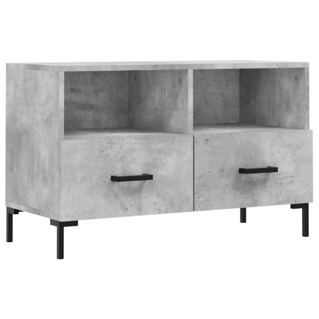 Meuble TV en Bois et Fer Noir Effet Béton - 80 cm-Mon Meuble TV-Chêne fumé-1-2