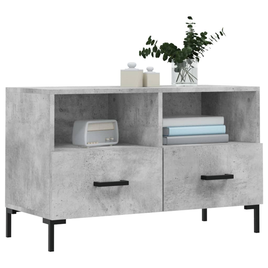 Meuble TV en Bois et Fer Noir Effet Béton - 80 cm-Mon Meuble TV-Chêne fumé-1-3