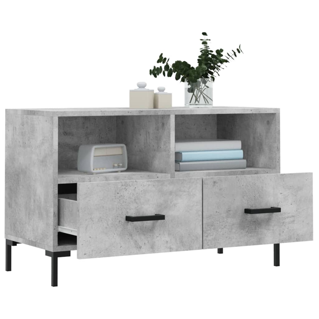 Meuble TV en Bois et Fer Noir Effet Béton - 80 cm-Mon Meuble TV-Chêne fumé-1-4