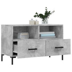 Meuble TV en Bois et Fer Noir Effet Béton - 80 cm-Mon Meuble TV-Chêne fumé-1-4