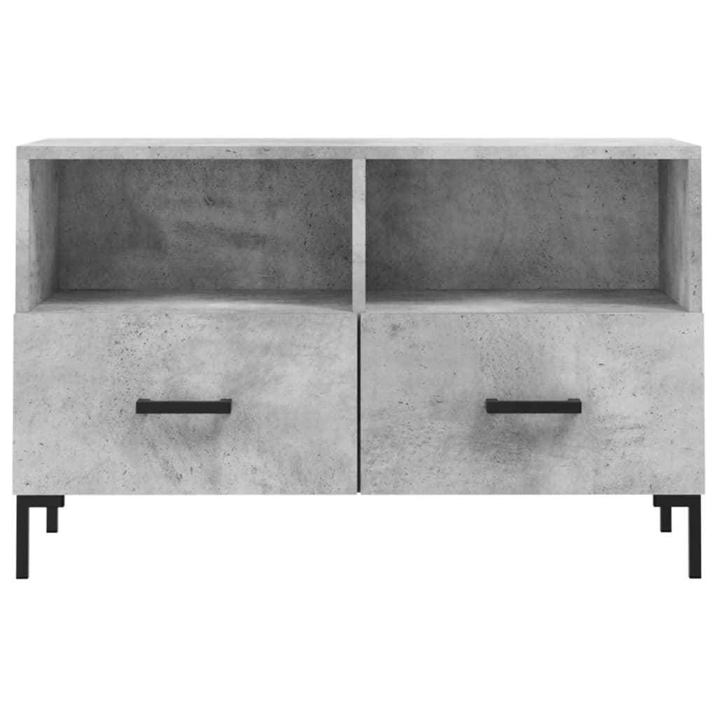 Meuble TV en Bois et Fer Noir Effet Béton - 80 cm-Mon Meuble TV-Chêne fumé-1-5