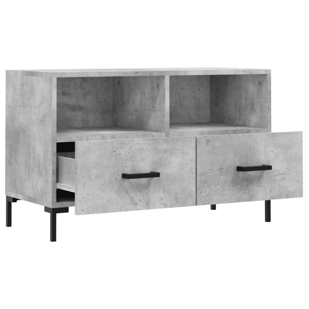 Meuble TV en Bois et Fer Noir Effet Béton - 80 cm-Mon Meuble TV-Chêne fumé-1-6