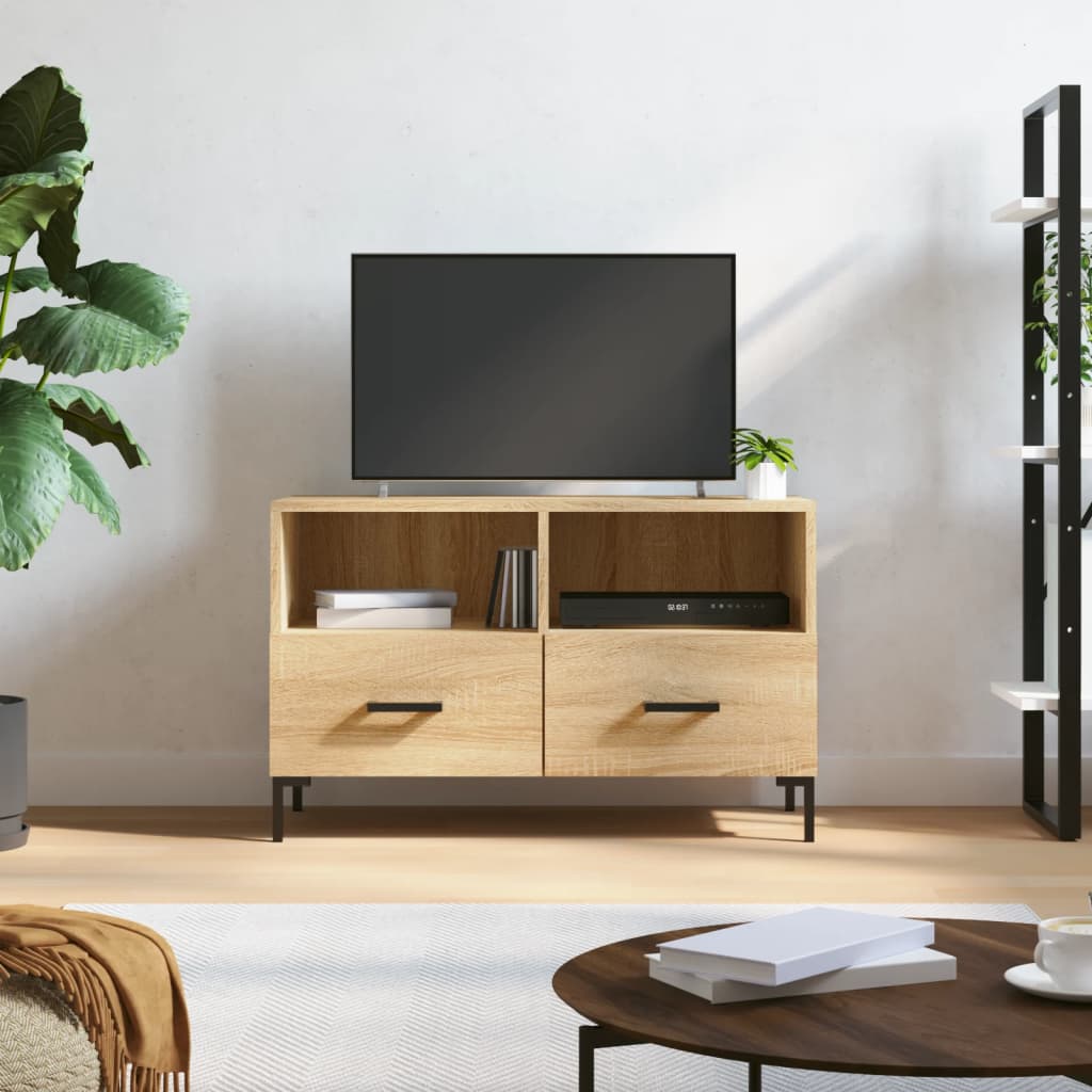 Meuble TV en Bois et Fer Noir Effet Béton - 80 cm-Mon Meuble TV-Chêne sonoma-1-14