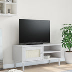 Meuble TV en Bois et Rotin Blanc - 106 cm-Mon Meuble TV-Blanc-1-1
