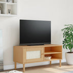 Meuble TV en Bois et Rotin Blanc - 106 cm-Mon Meuble TV-Marron-1-11