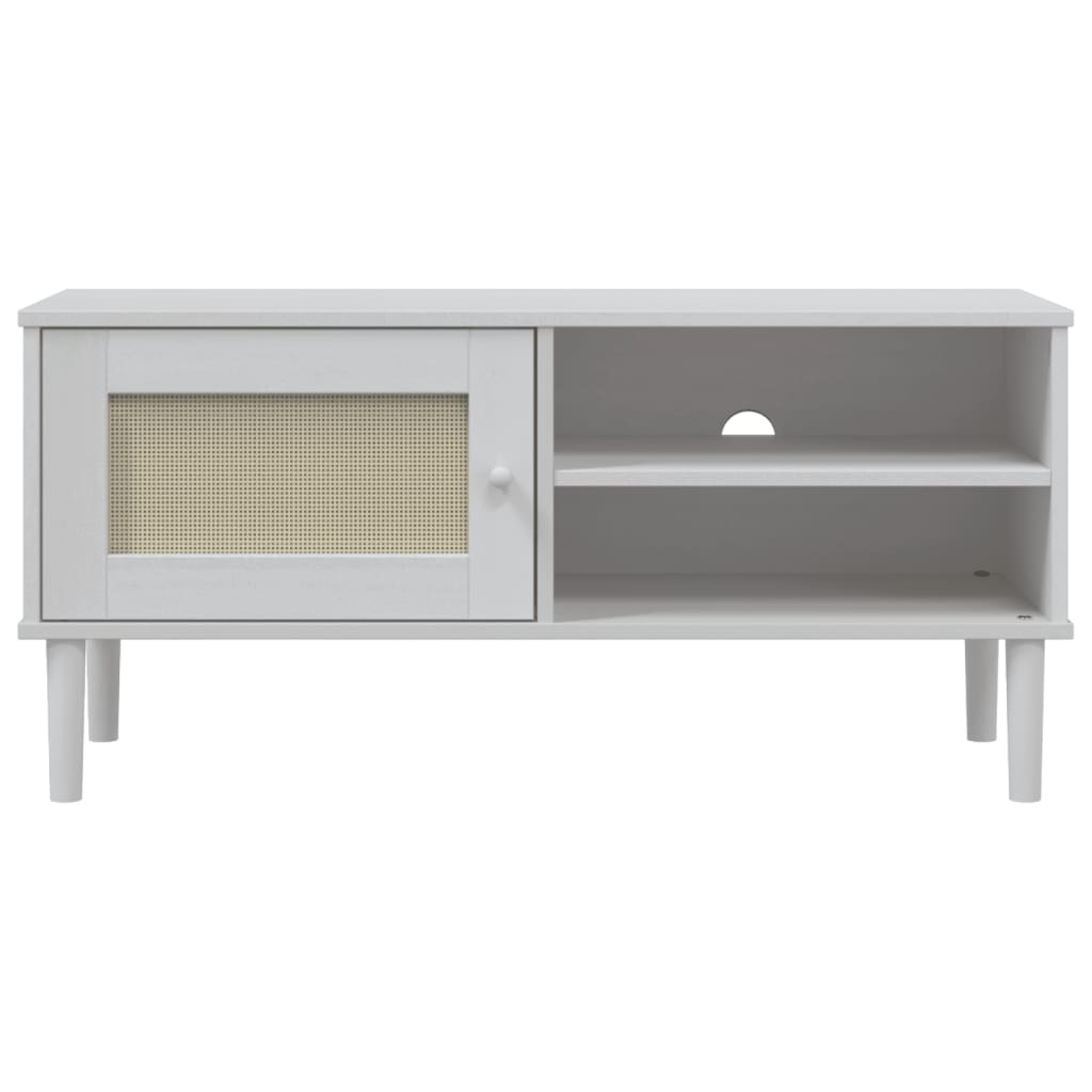 Meuble TV en Bois et Rotin Blanc - 106 cm-Mon Meuble TV-Marron-1-5