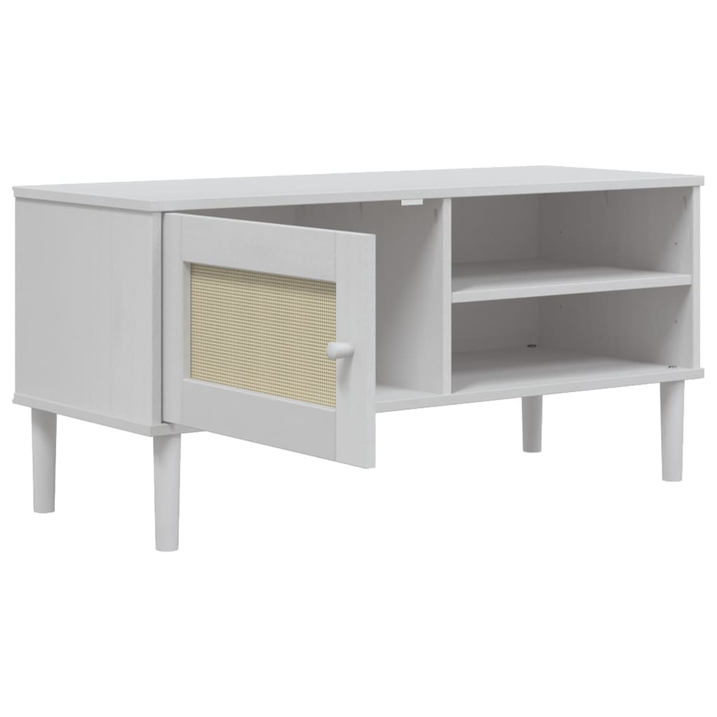 Meuble TV en Bois et Rotin Blanc - 106 cm-Mon Meuble TV-Marron-1-6