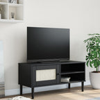 Meuble TV en Bois et Rotin Blanc - 106 cm-Mon Meuble TV-Noir-1-12