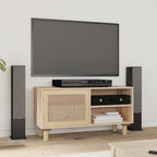 Meuble TV en Bois et Rotin Noir - 80 cm-Mon Meuble TV-Marron-1-10