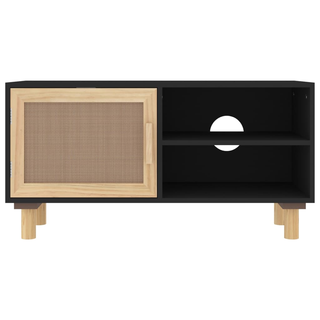 Meuble TV en Bois et Rotin Noir - 80 cm-Mon Meuble TV-Marron-1-4