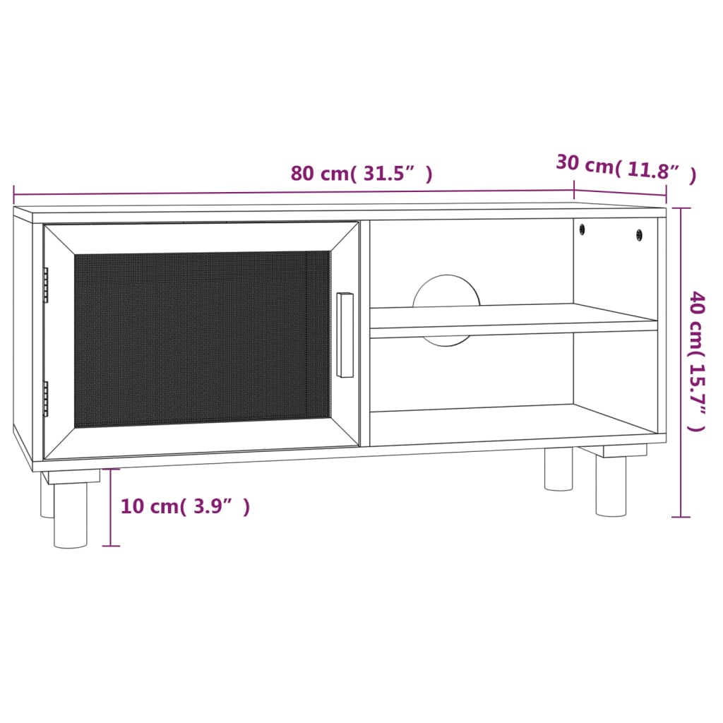 Meuble TV en Bois et Rotin Noir - 80 cm-Mon Meuble TV-Marron-1-8
