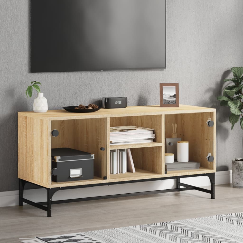 Meuble TV en Bois et Verre Effet Chêne - 102 cm-Mon Meuble TV-Chêne sonoma-1-1