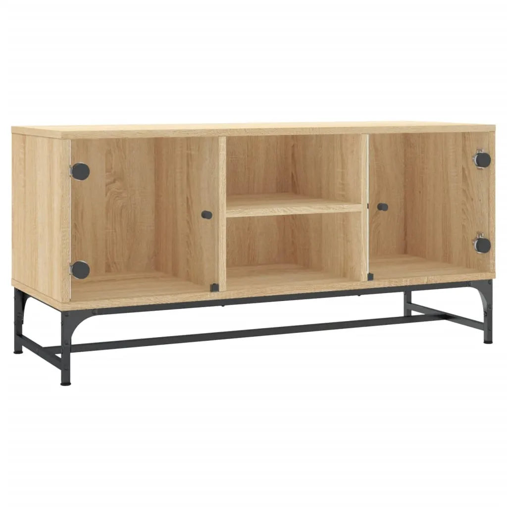 Meuble TV en Bois et Verre Effet Chêne - 102 cm-Mon Meuble TV-Chêne sonoma-1-2