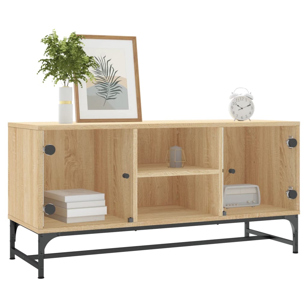 Meuble TV en Bois et Verre Effet Chêne - 102 cm-Mon Meuble TV-Chêne sonoma-1-3