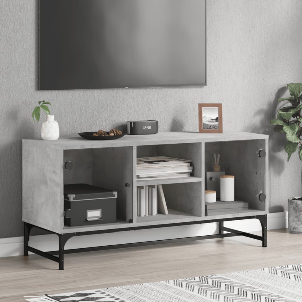 Meuble TV en Bois et Verre Effet Chêne - 102 cm-Mon Meuble TV-Gris béton-1-11