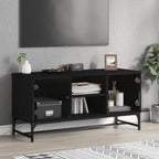 Meuble TV en Bois et Verre Effet Chêne - 102 cm-Mon Meuble TV-Noir-1-12