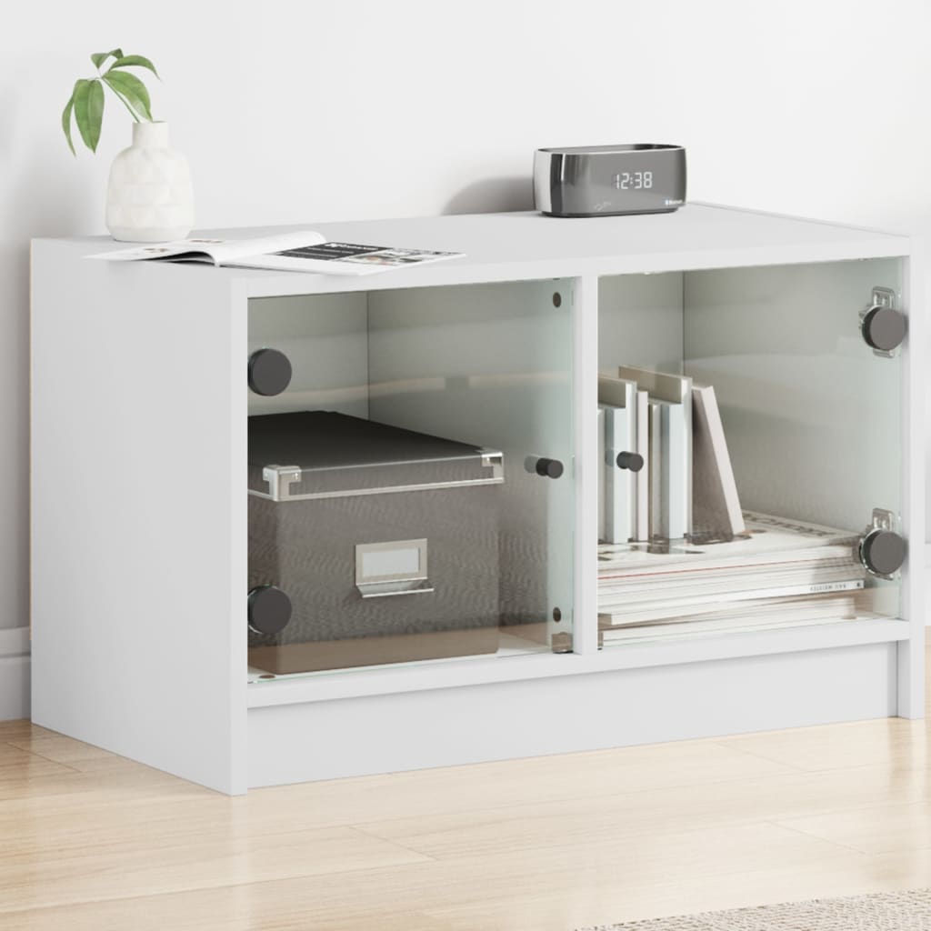 Meuble TV en Bois et Verre Moderne - 68 cm-Mon Meuble TV-Blanc-1-12