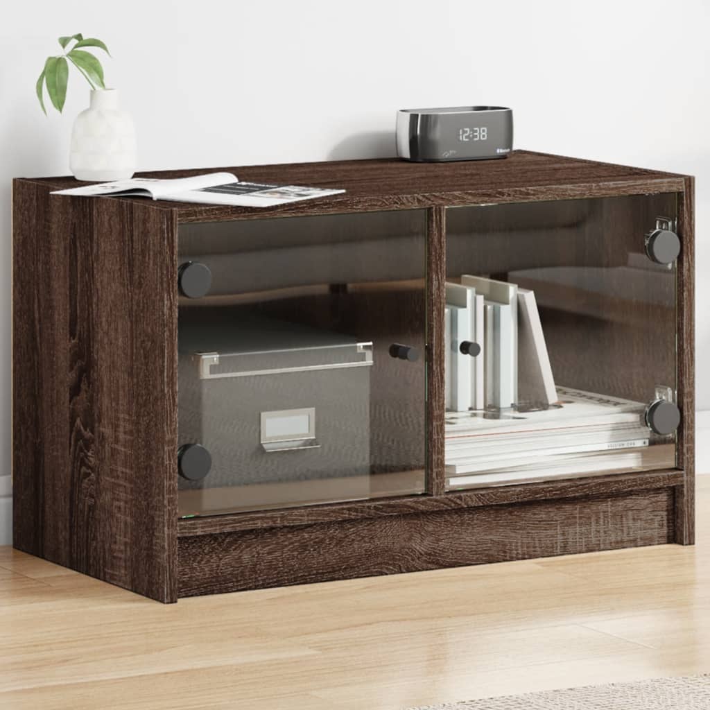 Meuble TV en Bois et Verre Moderne - 68 cm-Mon Meuble TV-Chêne marron-1-13