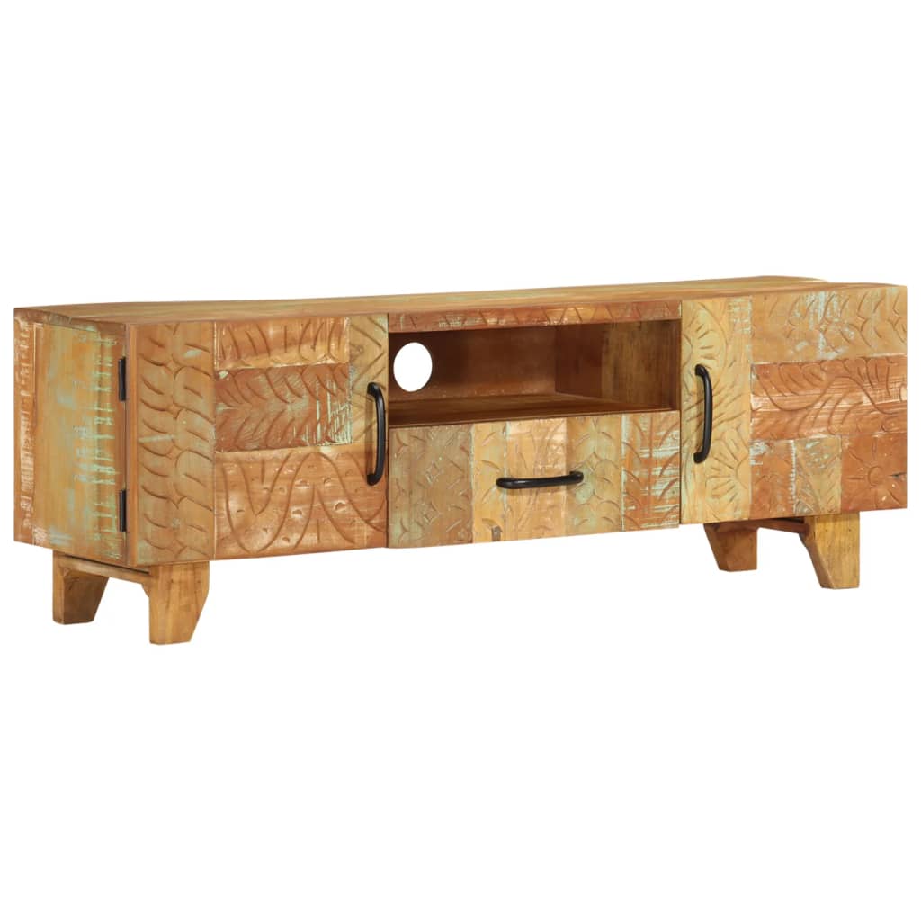Meuble TV en Bois Fait Maison Sculpté - 120 cm-Mon Meuble TV-12