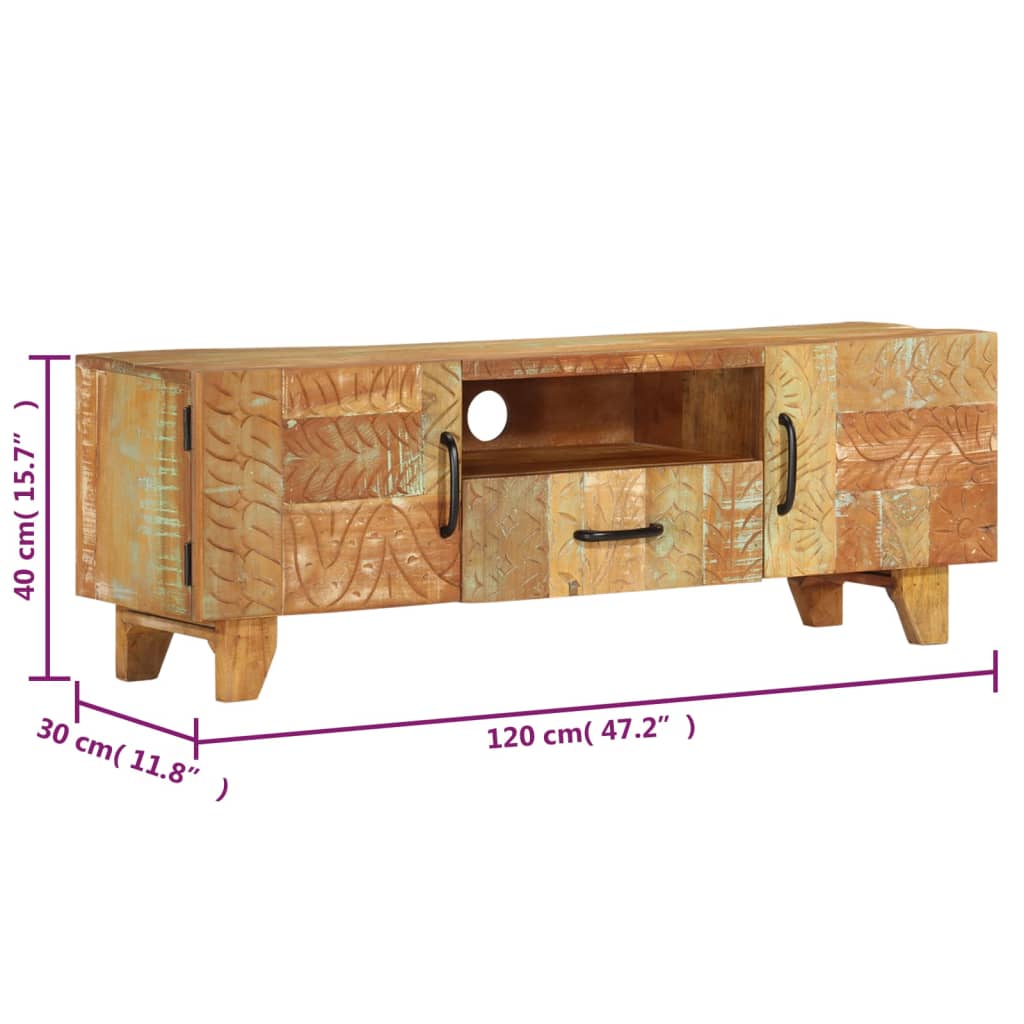 Meuble TV en Bois Fait Maison Sculpté - 120 cm-Mon Meuble TV-9