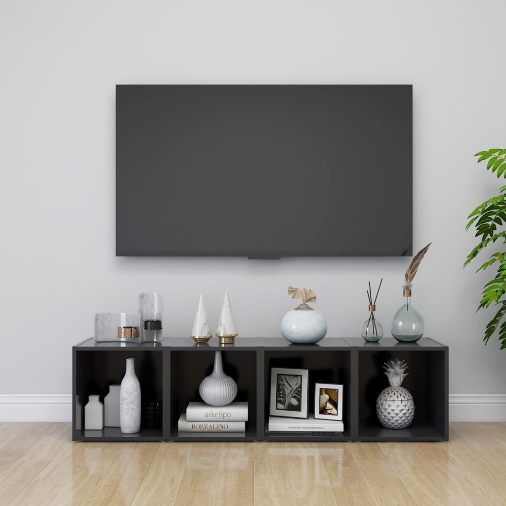 Meuble TV en Bois Gris Clair - 4 Pièces-Mon Meuble TV-Gris-4-23