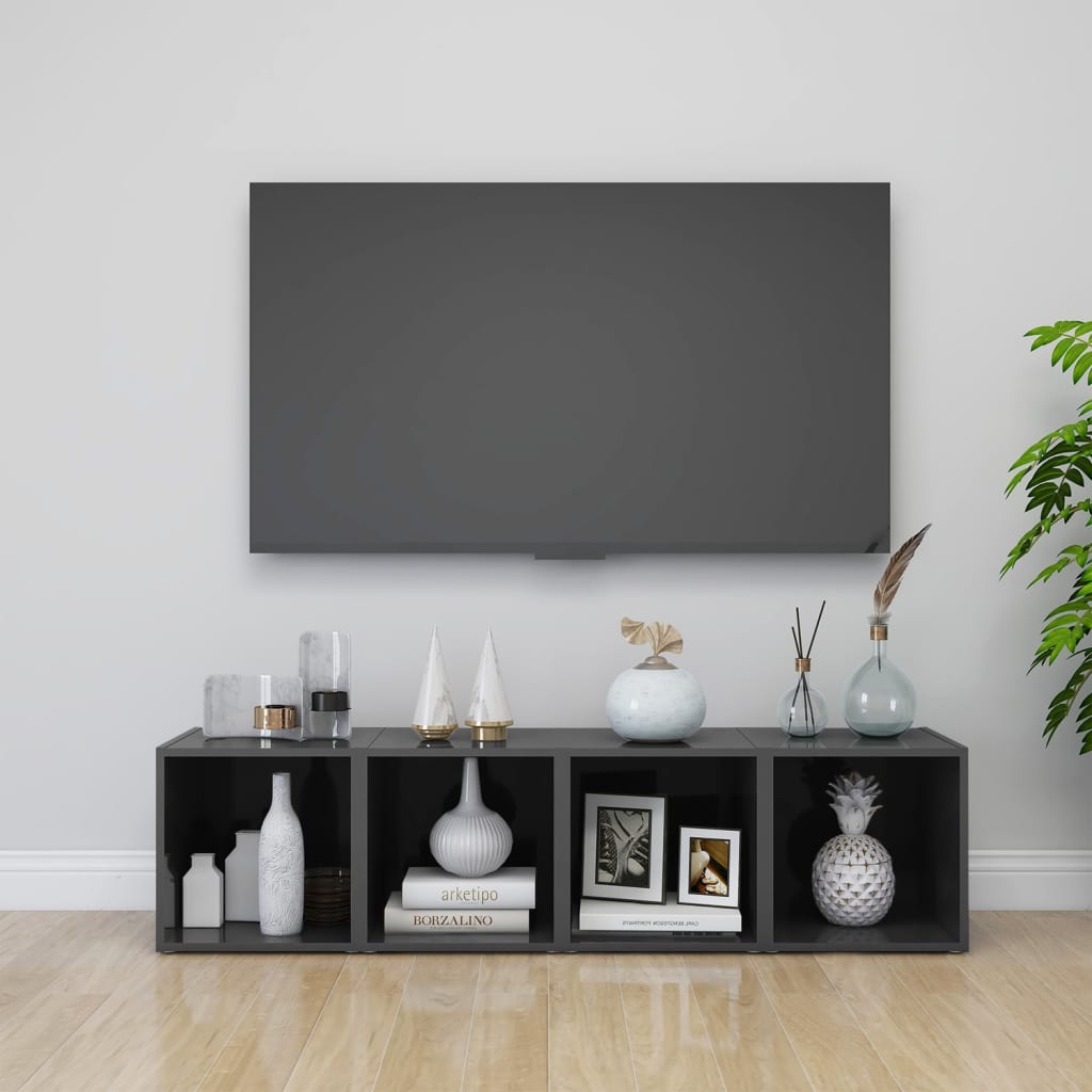 Meuble TV en Bois Gris Clair - 4 Pièces-Mon Meuble TV-gris brillant-4-1