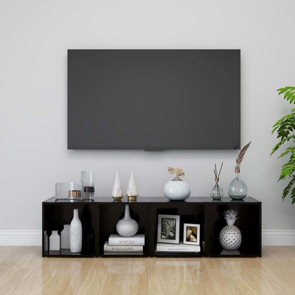 Meuble TV en Bois Gris Clair - 4 Pièces-Mon Meuble TV-Noir-4-22