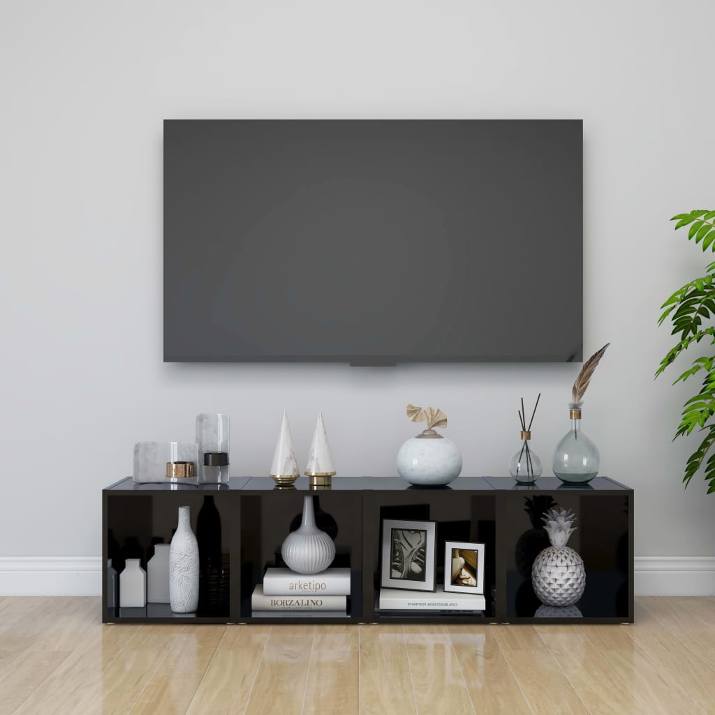 Meuble TV en Bois Gris Clair - 4 Pièces-Mon Meuble TV-noir brillant-4-26