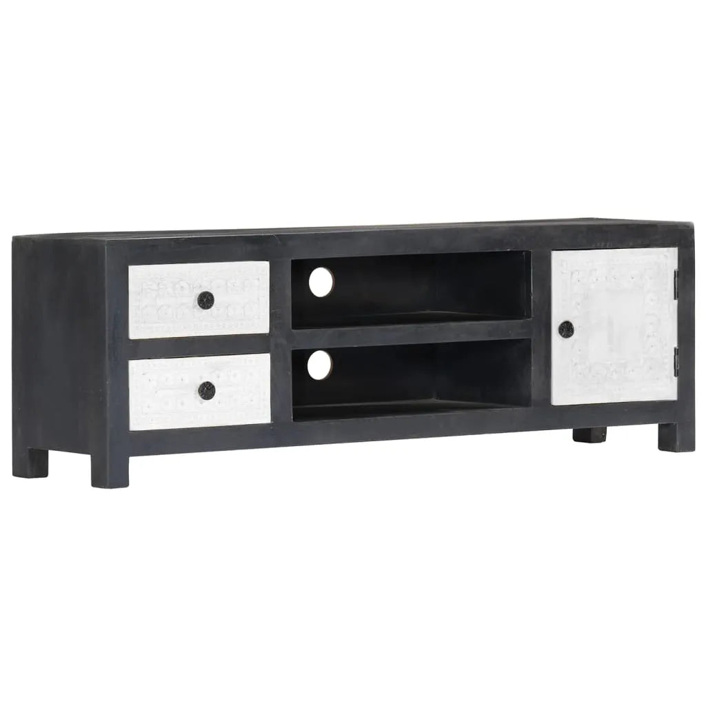 Meuble TV en Bois Gris et Blanc Sculpté - 120 cm-Mon Meuble TV-1