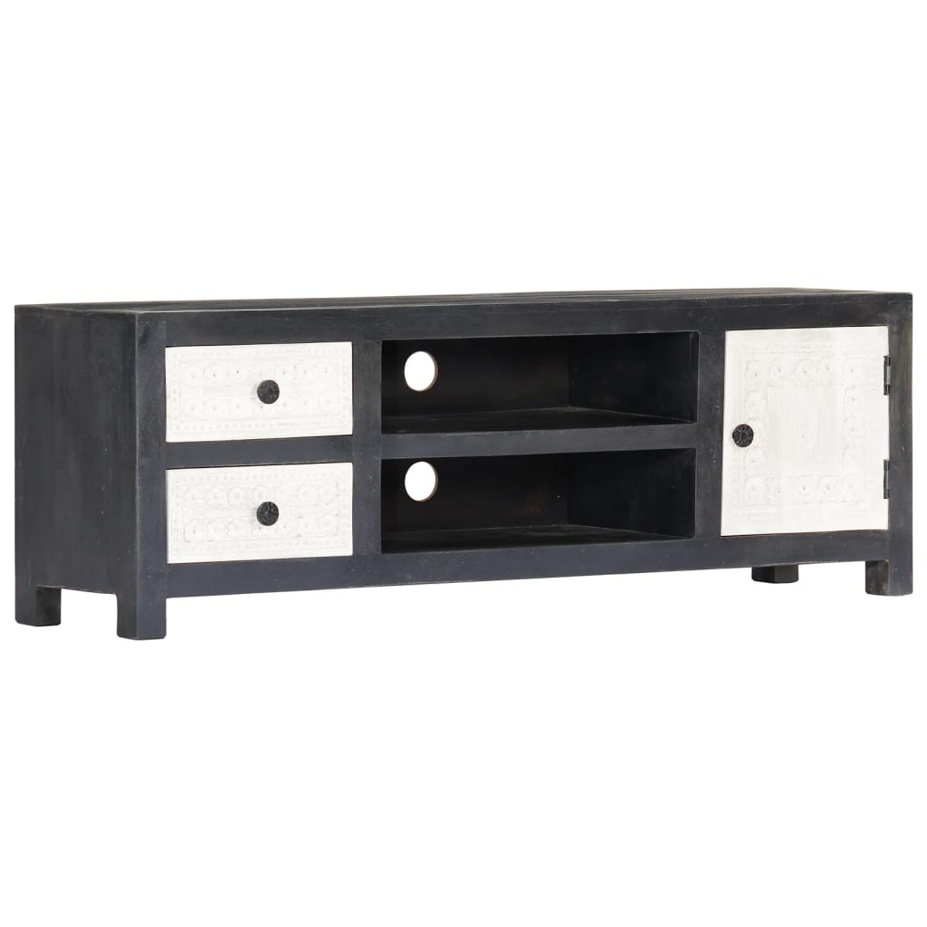 Meuble TV en Bois Gris et Blanc Sculpté - 120 cm-Mon Meuble TV-10
