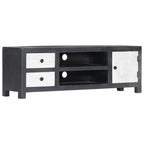 Meuble TV en Bois Gris et Blanc Sculpté - 120 cm-Mon Meuble TV-11
