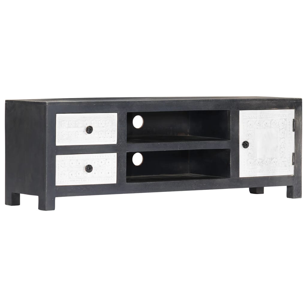 Meuble TV en Bois Gris et Blanc Sculpté - 120 cm-Mon Meuble TV-11